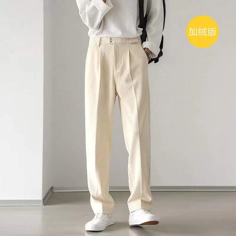 2022 Mužov Vysoký Pás Bežné Nohavice Voľné Zahustiť Plyšové Jednoduché jednofarebné Menčester Textílie Nohavice Módny Trend Oblek Nohavice