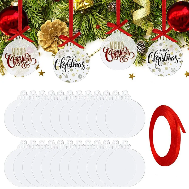AFBC 50 Kusov, 3-Palcový priehľadný Akrylový Vianočné Ozdoby Akryl Vianočné DIY Tag Červená Stuha Na Dekoráciu Tag DIY Remeslá