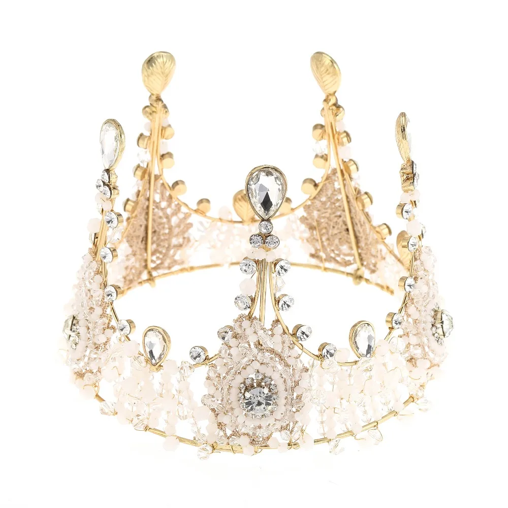 Barokový Zlato Diadem Crystal Nevesta Svadobné Doplnky Do Vlasov Crown Royal Queen Tiara Čelenky Ženy Princezná Vlasy, Šperky