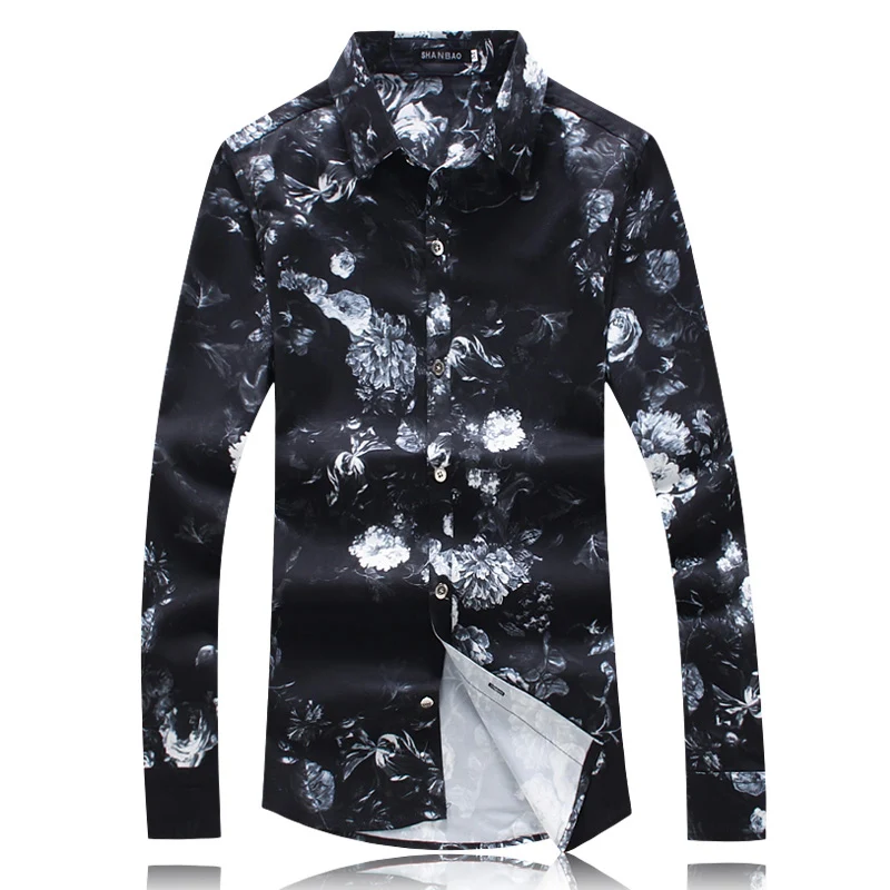 Kreatívne tmavé kvetinový vzor 3d tlač módne tenký dlhý rukáv tričko Jar Roku 2019 Nové kvalitné bavlnené boutique mužov tričko M-5XL