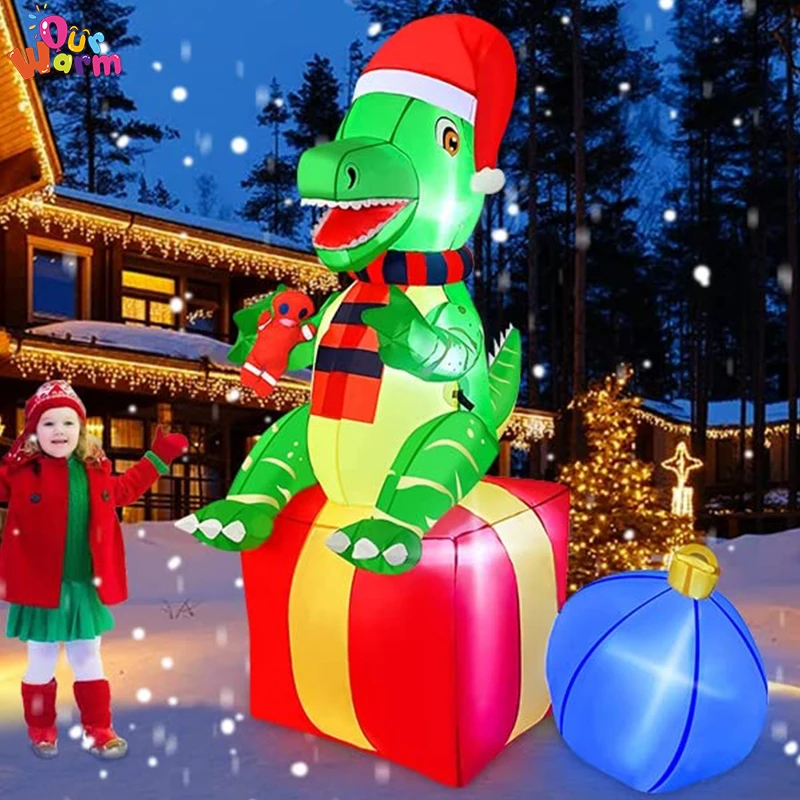 Ourwarm Vianočné Vonkajšie Nový Rok Inflatables Dekorácie 2023 6 Dinosaura vstavaná Led Pre Xmas Dvore Garland Vianočný Dekor