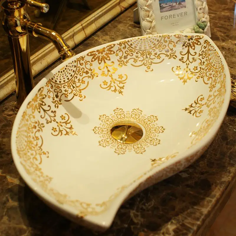 Oválne Kúpeľňa Šatňa Európy Vintage Štýle Art umývadlo Keramické Počítadlo Top Umývadlo Umývadlá vintage porcelánové umývadlo